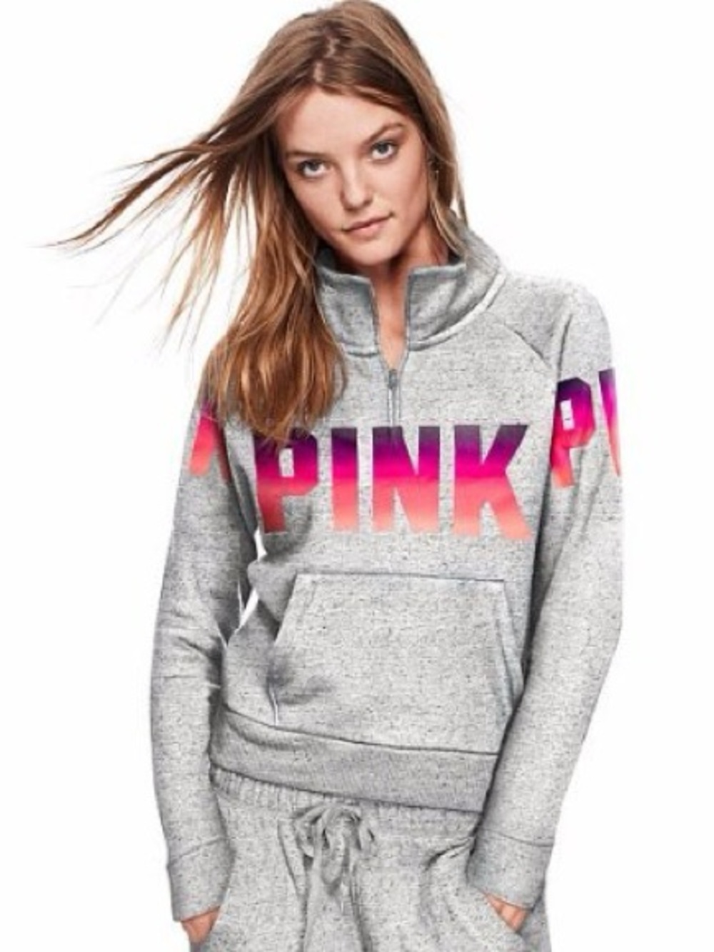 Victoria's Secret PINK Heather Gray Pullover with Pink Ombre Logo